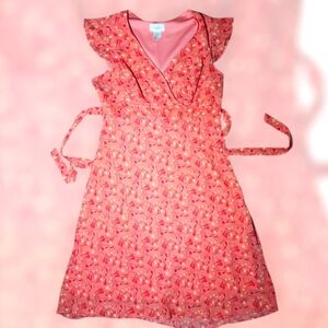 Ombre Pink Floral Wrap Dress – Adjustable Tie Waist – 34” Long